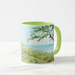 Mohnfeld Landschaft Wasserfarben Malerei Tasse