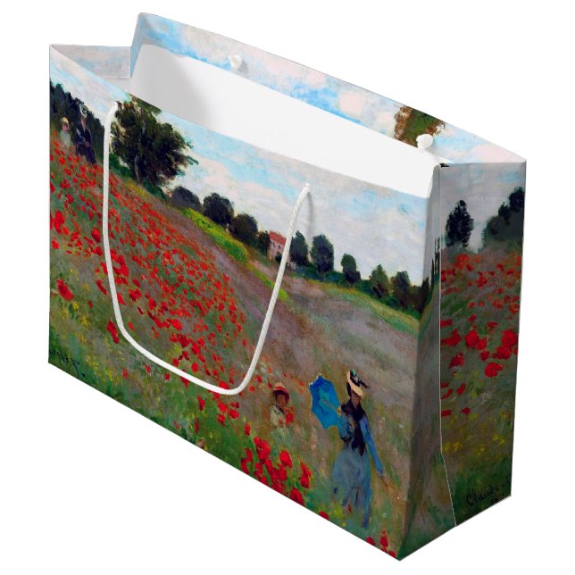 Mohnfeld, monetäre große Geschenktasche Geschenktüte (Vorderseite Schrägansicht)