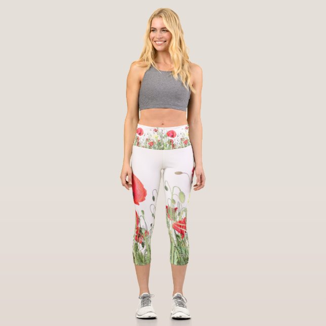 Mohnfelder Blume Sonnenblumen Herz Capri Leggings (Vorderseite)