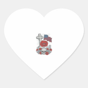 Mohnflaggenkreuz der Gedenkstätte Vintage-Stichvek Herz-Aufkleber