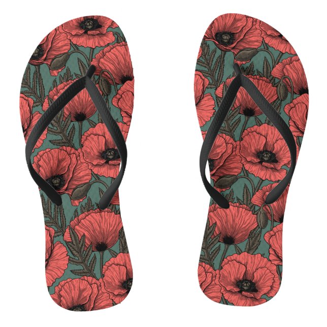 Mohngarten in Korallen, Braun und Pinienwäldern Flip Flops (Fußbett)