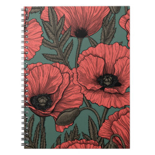 Mohngarten in Korallen, Braun und Pinienwäldern Notizblock
