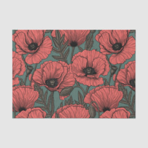 Mohngarten in Korallen, Braun und Pinienwäldern Seidenpapier