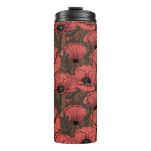 Mohngarten in Korallen und braunen Thermalwäschern Thermosbecher