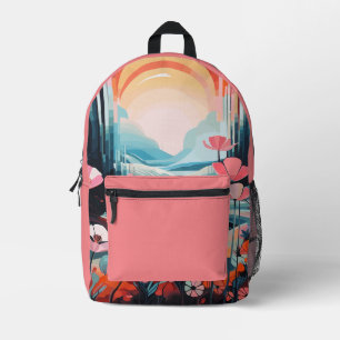 Mohnlandschaft Sonnenaufgang benutzerdefinierter N Bedruckter Rucksack