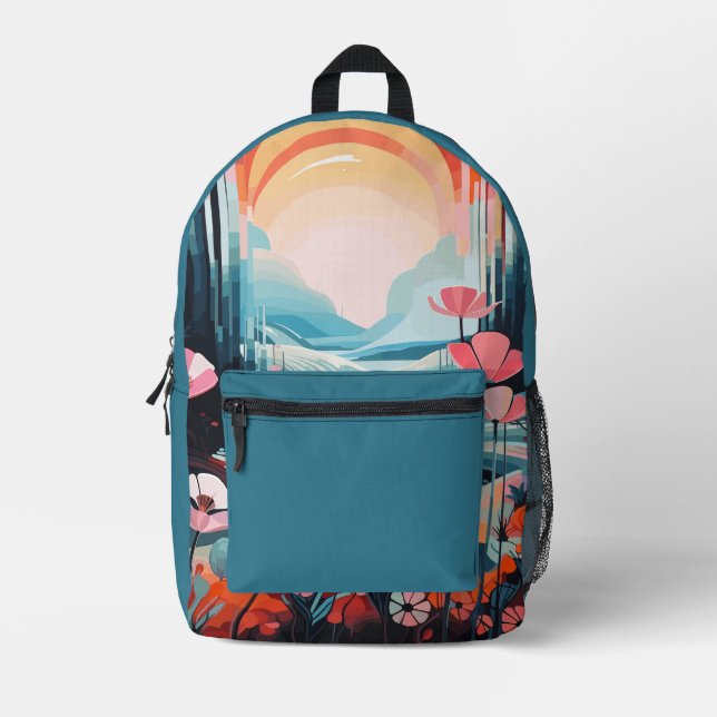 Mohnlandschaft Sonnenaufgang Blauer individuelle N Bedruckter Rucksack (Vorderseite)