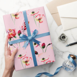 Mohnmuster auf Rosa Geschenkpapier