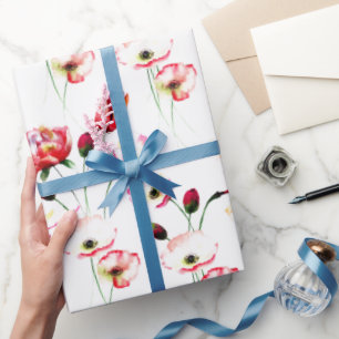 Mohnmuster auf Weiß Geschenkpapier