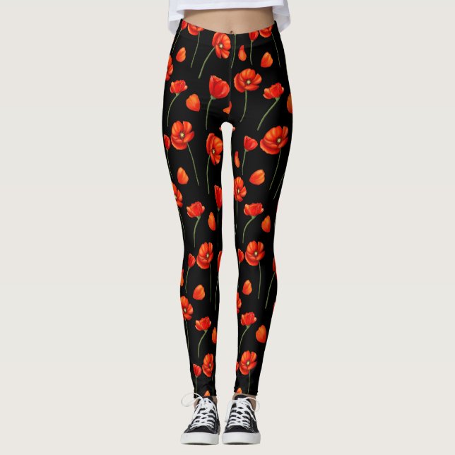 Mohnmuster Leggings (Vorderseite)