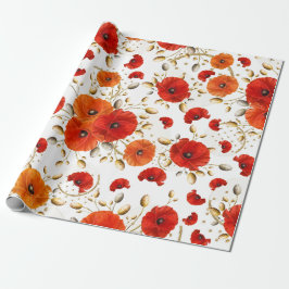 Mohnrot Blume Orange Glam Weißer Goldmetall Geschenkpapier