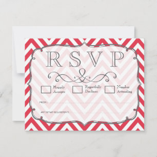 Mohnrote und weiße Chevron-Hochzeits-RSVP-Karten RSVP Karte