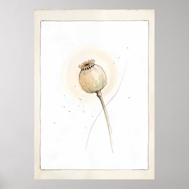 Mohnsamenkopf Loslassende Botanische Wandkunst Poster (Vorne)
