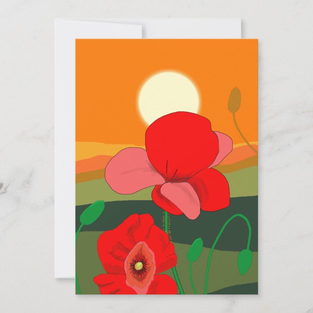 Mohnwiese bei Sonnenuntergang Einladung (Vorderseite)