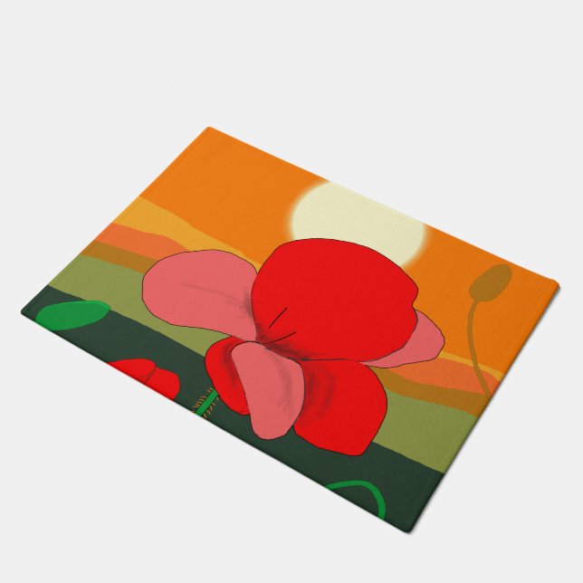 Mohnwiese bei Sonnenuntergang Fußmatte (Schrägansicht)