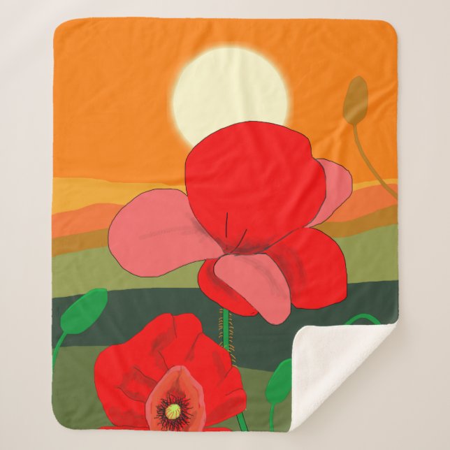 Mohnwiese bei Sonnenuntergang Sherpadecke (Vorderseite)