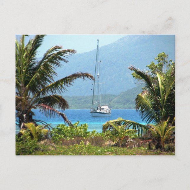 Moira vor Anker, Josh's Key, Guanaja, Honduras Postkarte (Vorderseite)