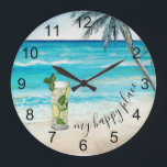 Mojito Cocktail Beach Happy Place Wasserfarbe Große Wanduhr<br><div class="desc">Dieses Design kann in dem Bereich personalisiert werden, der durch das Ändern des Fotos und/oder Textes zur Verfügung gestellt wird. Sie können auch angepasst werden, indem Sie auf Vorlage personalisieren klicken und dann auf die Schaltfläche klicken, um weitere Optionen anzupassen, um die Hintergrundfarbe zu löschen oder zu ändern, Text hinzuzufügen,...</div>