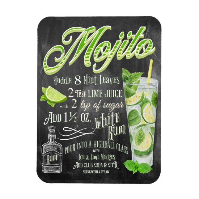Mojito Cocktail Chalkboard Rezept Magnet (Vertikal)