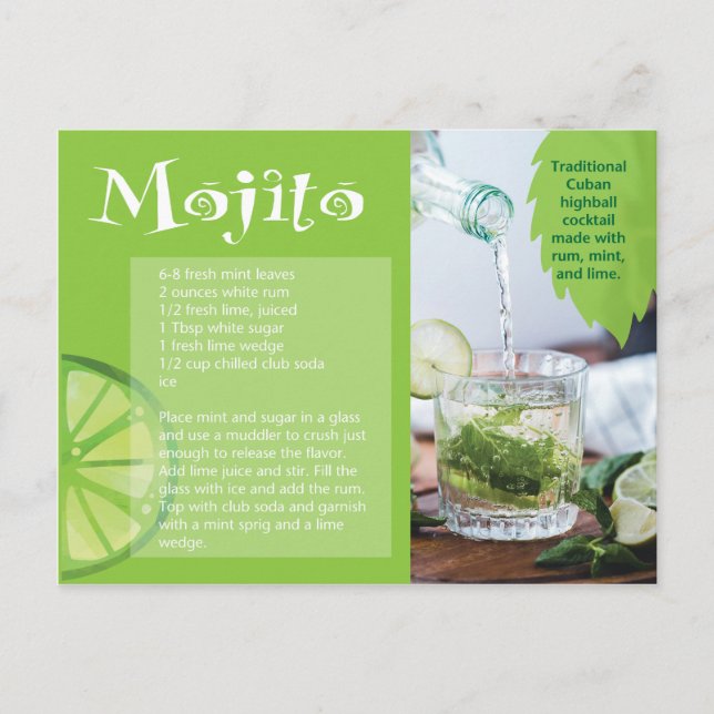 Mojito Drink Rezept Postkarte (Vorderseite)