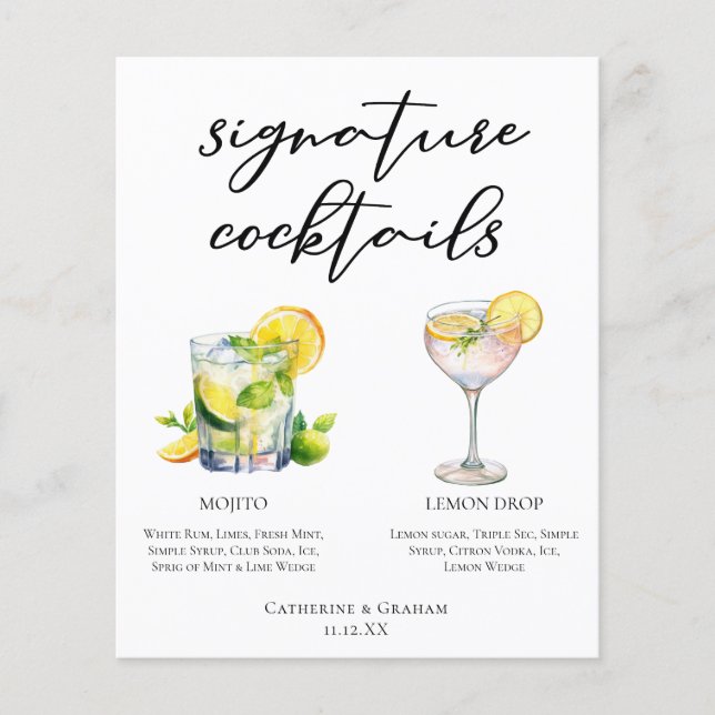 Mojito Lemon Drop Summer Signature Cocktails Menü (Vorderseite)