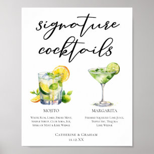 Mojito Margarita Unterschrift Cocktails Hochzeitsm Poster