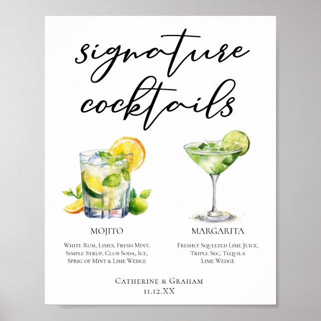 Mojito Margarita Unterschrift Cocktails Hochzeitsm Poster (Vorne)