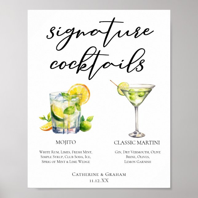 Mojito Martini Menü für Cocktails bei Hochzeitsfei Poster (Vorne)
