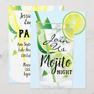 Mojito-Nacht-Minze-Lime-Hellblau Einladung