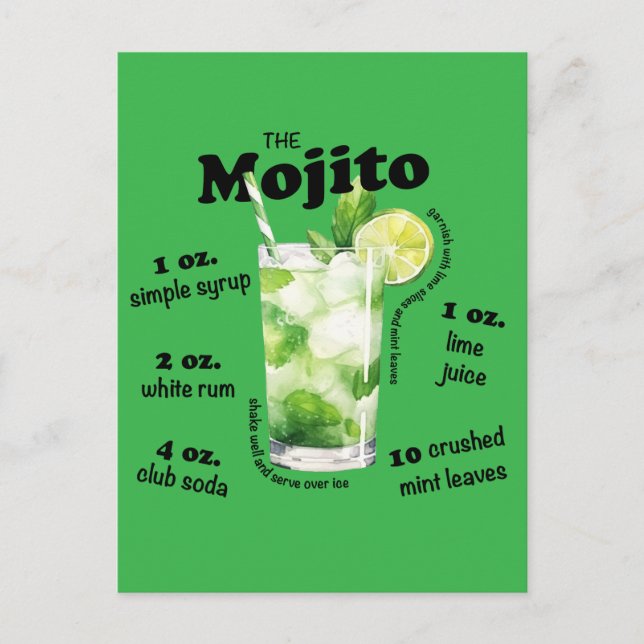 Mojito Recipe Cocktail Bar Postkarte (Vorderseite)