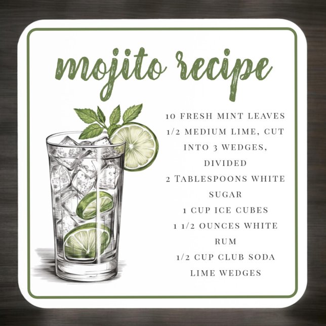Mojito Recipe Grüne Grenze Getränkeuntersetzer (Von Creator hochgeladen)