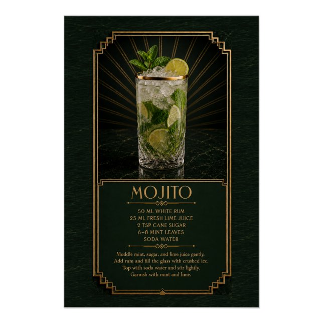 Mojito-Rezeptposter | Bar-Kunst Poster (Vorderseite)