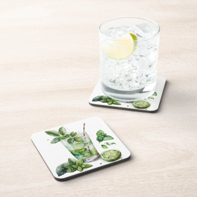 MOJITO-WASSERGLAS MIT MINT GETRÄNKEUNTERSETZER (Rechte Seite)