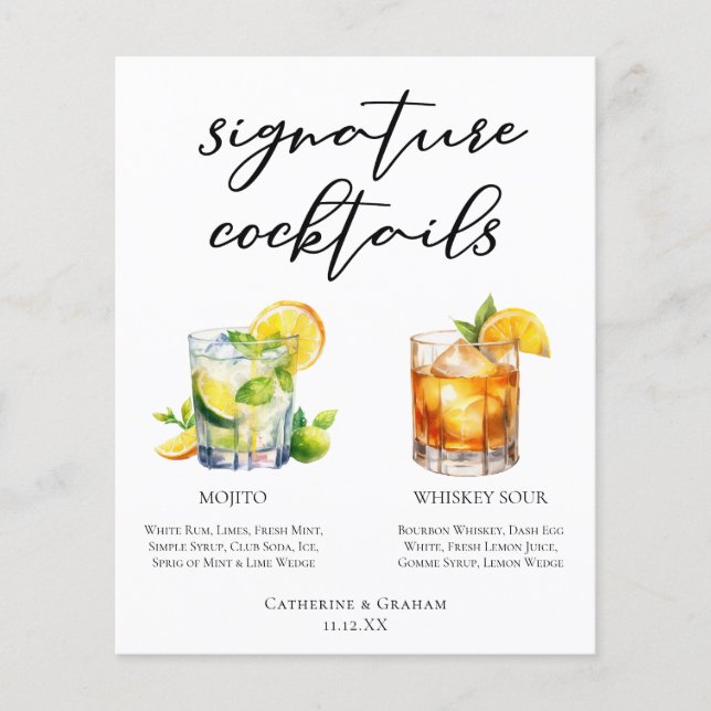 Mojito Whiskey Sour Signature Cocktails Menü (Vorderseite)