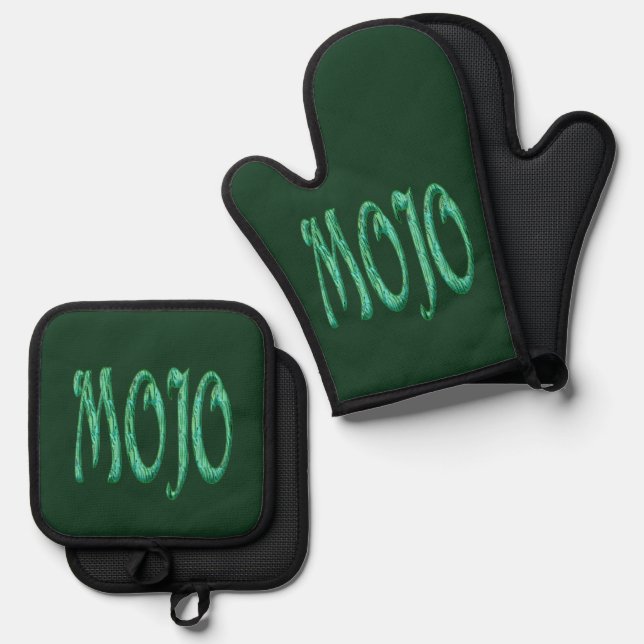 Mojo-grüne Silikon-Ofen-Mitt Topfhalter Set (Vorderseite/Rückseite)