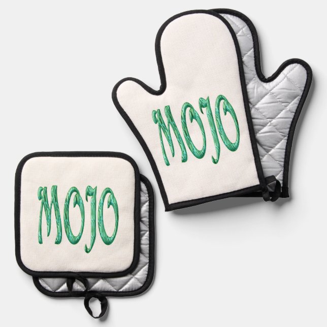 Mojo weiß silber Stechsofen Mitt Topfhalter Set (Vorderseite/Rückseite)