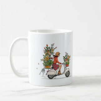 Mok met vespa scooter met kleurrijk meisje kaffeetasse