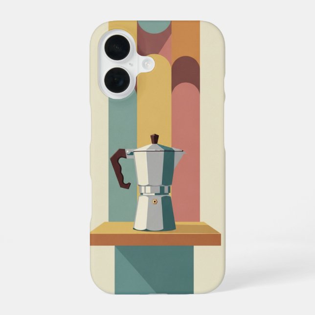 Moka-Kanne auf Retro-Block iPhone 16 Hülle (Rückseite)