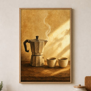 Moka Pot Morgen Wasserfarben Cottagecore Poster