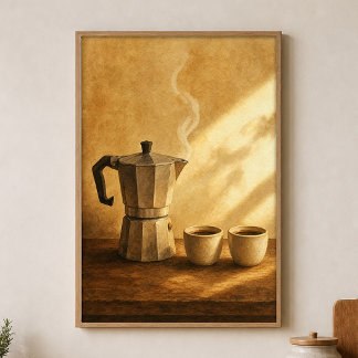 Moka Pot Morgen Wasserfarben Cottagecore Poster