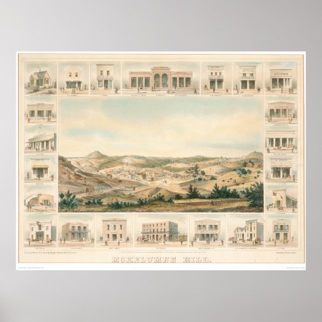 Mokelumne Hill Panoramic Karte 1855 (1107A) Poster (Vorne)