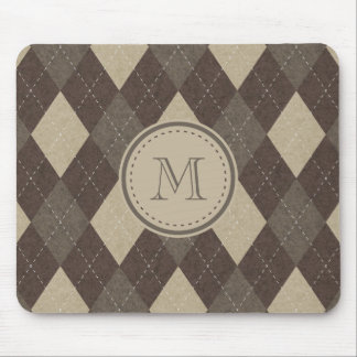 Mokka Chocca Brown Raute kariert mit Monogramm Mousepad