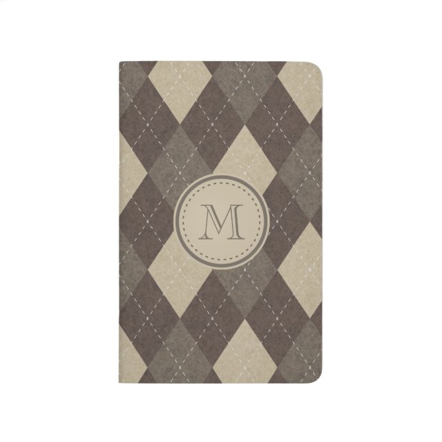 Mokka Chocca Brown Raute mit Monogramm Taschennotizbuch (Vorderseite)