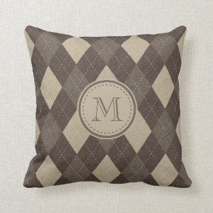 Mokka Chocca Brown Rauten-Muster mit Monogramm Kissen