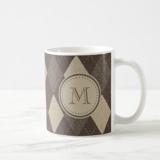 Mokka Chocca Brown Rauten-Muster mit Monogramm Tasse