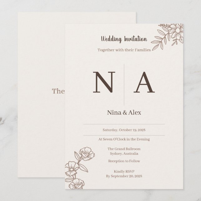 Mokka-Hochzeitseinladung Einladung (Vorne/Hinten)
