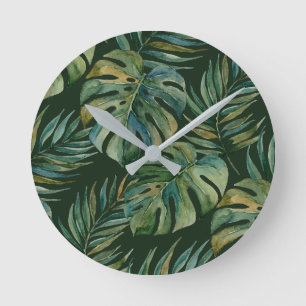 Moku Island Hawaiianische Aquarell-Monstera - Grün Runde Wanduhr