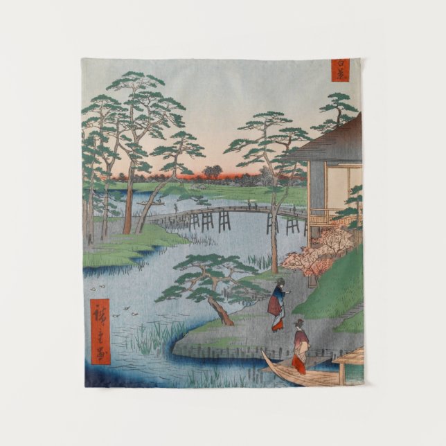 Mokuboji Tempel Vintage Ukiyo-e Japanisch Kunst Wandteppich (Vorderseite)