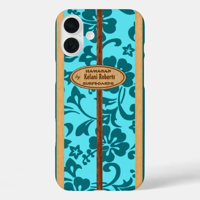 Mokuleia Hawaiian Imitats Wood Monogram Surfboard  Case-Mate iPhone Hülle (Rückseite)