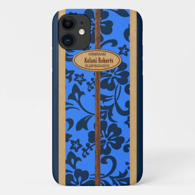 Mokuleia Hawaiian Imitats Wood Monogram Surfboard Case-Mate iPhone Hülle (Rückseite)