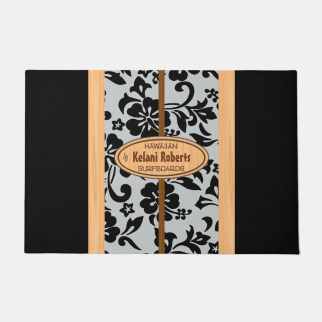 Mokuleia Hawaiian Imitats Wood Monogram Surfboard Fußmatte (Vorderseite)